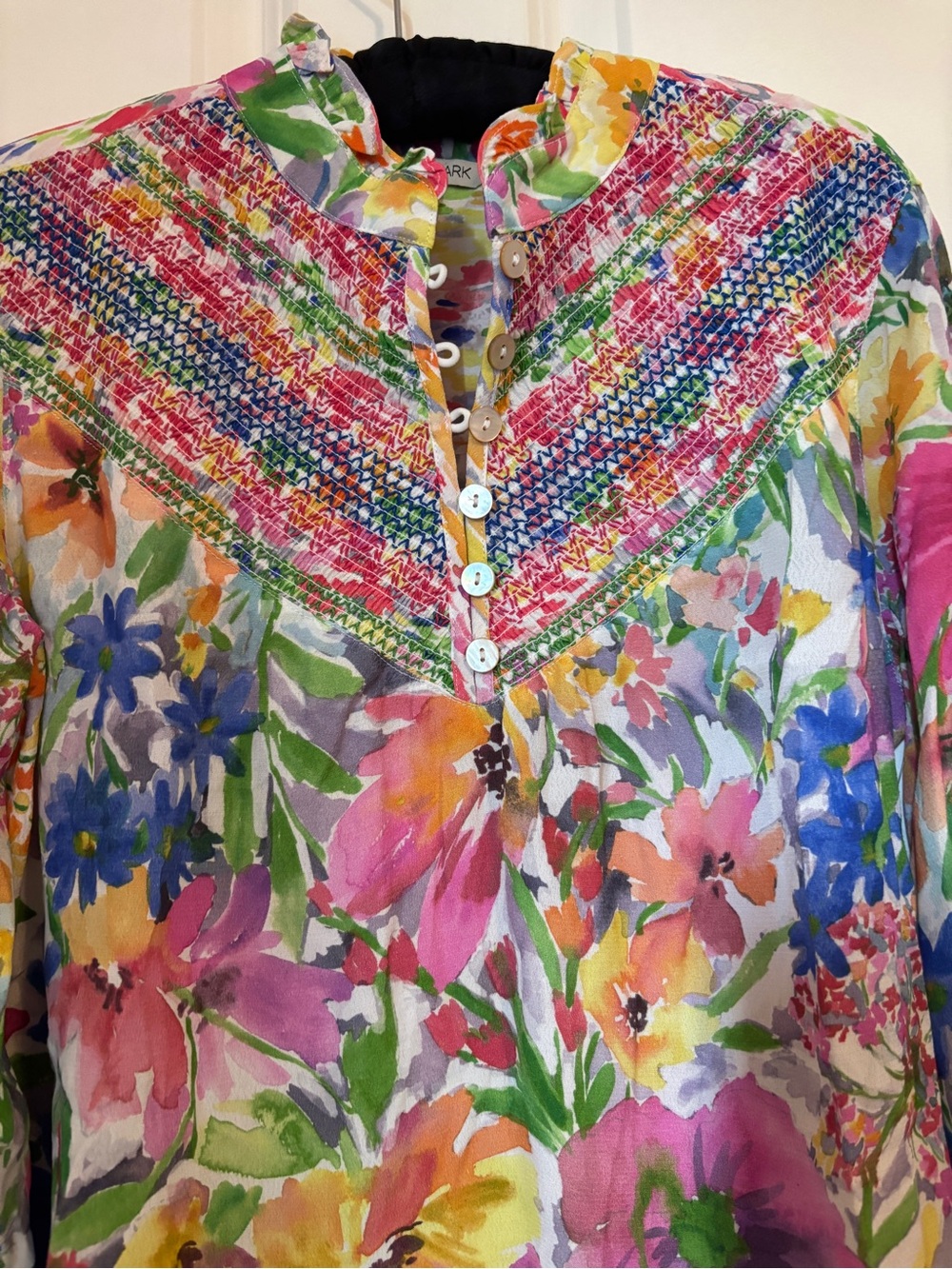 John Mark - Women's Multi Colored Floral Button-Front Popover Top Size S - Picture 4 of 9